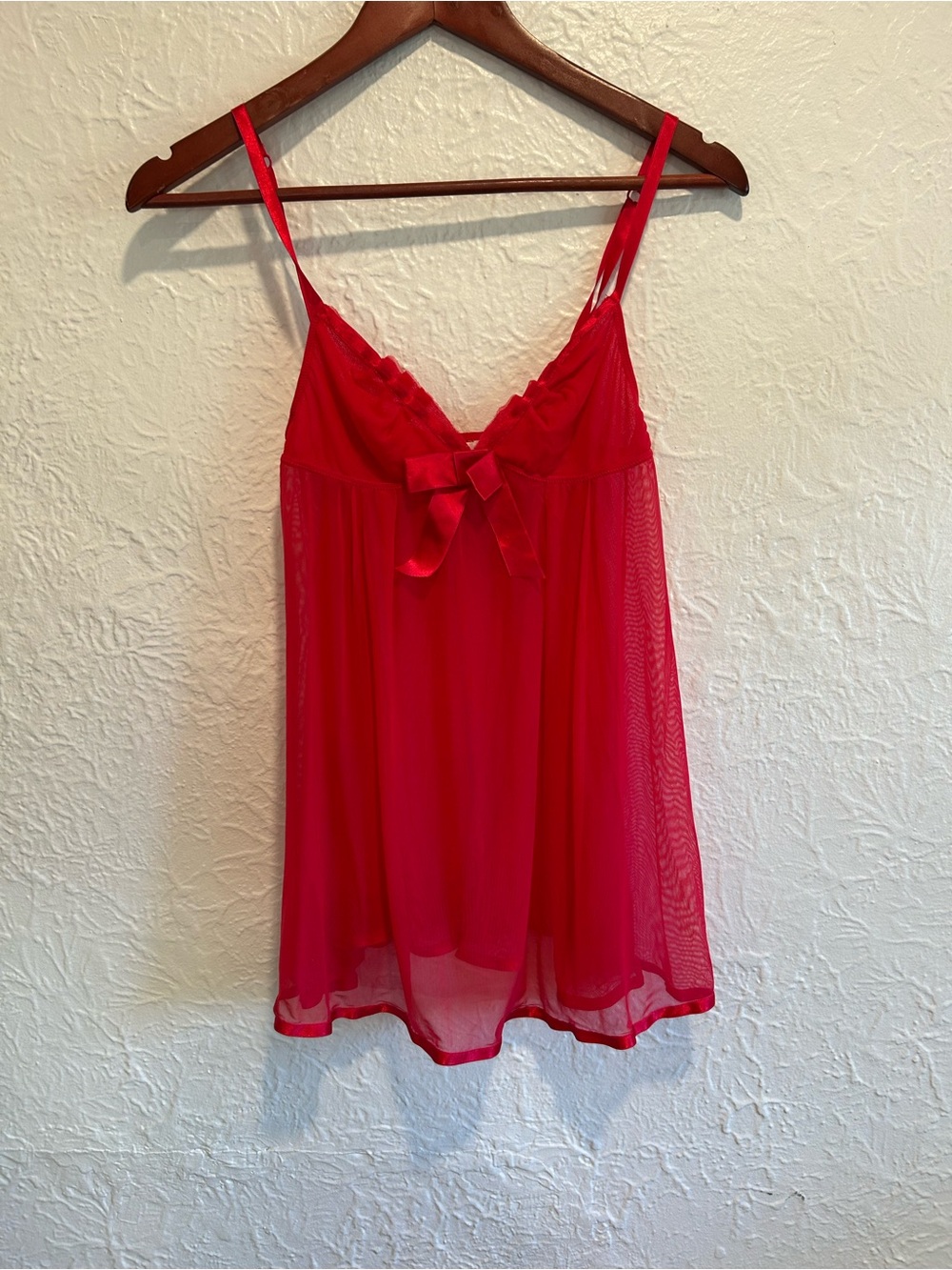 Victoria’s Secret Angels Red Sheer Babydoll Chemise with Satin Bow